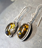 Vintage Sterling Silver AMBER Drop EARRINGS - Dangling  - 6.8g