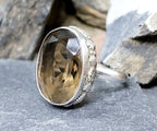 Large Vintage Smoky Quartz RING - Sterling Silver- uk size T (us 9.5) - 8.5g