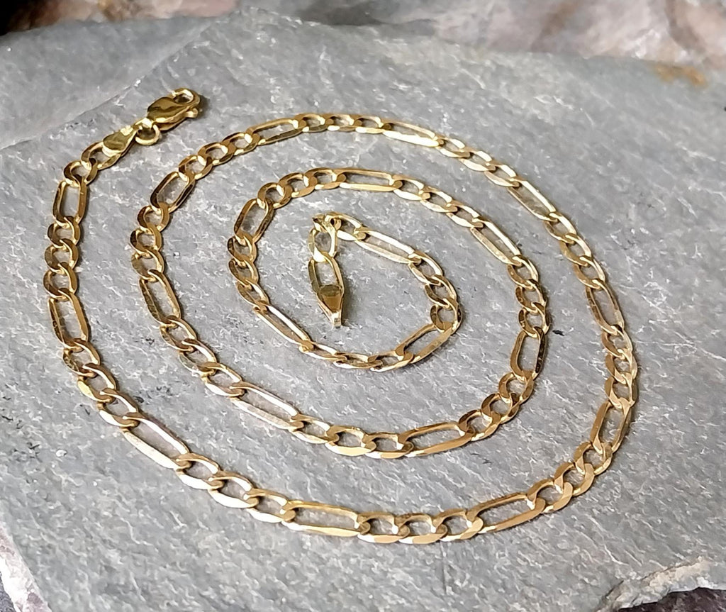 Vintage 9ct GOLD FIGARO Flat Curb CHAIN Necklace - 18" - 6.5g