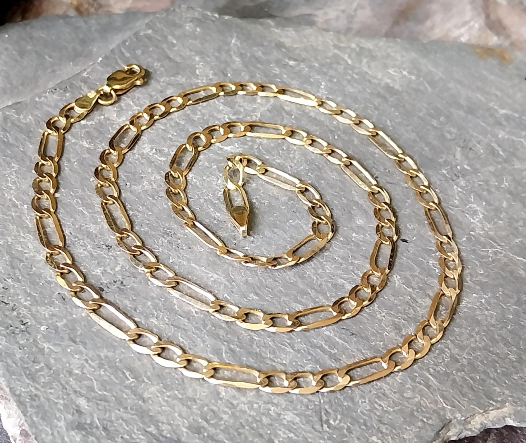 Vintage 9ct GOLD FIGARO Flat Curb CHAIN Necklace - 18" - 6.5g