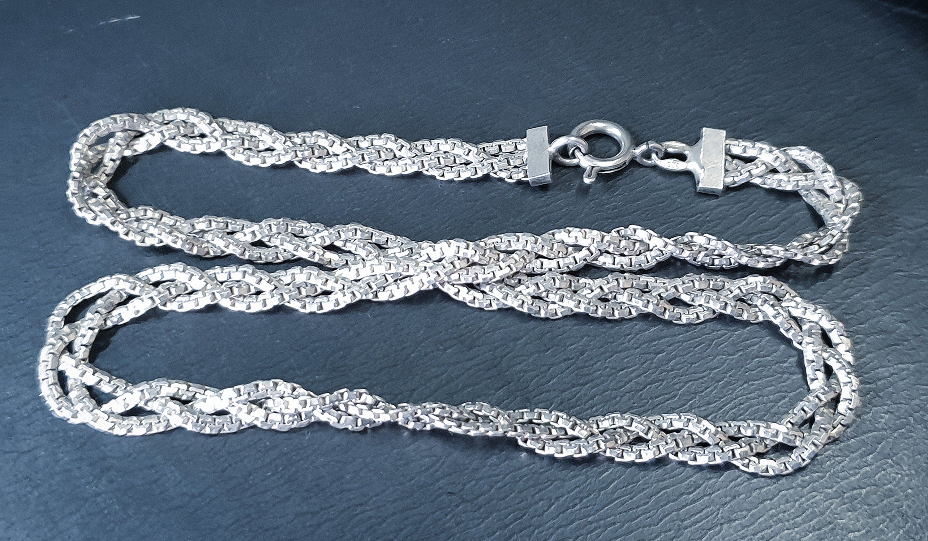 STERLING SILVER Braided Twist Choker Chain - 15" Long - 16.1g