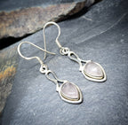 Vintage Sterling Silver Rose Quartz EARRINGS - Long Dangling  - 3.5g