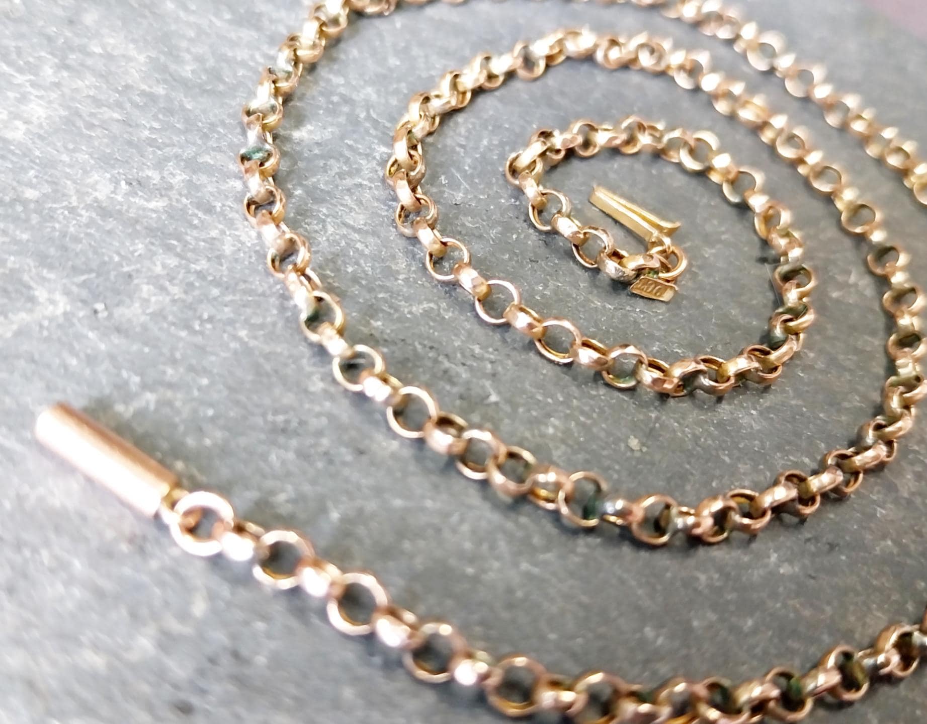 Antique 9ct GOLD BELCHER Chain Necklace with Barrel Clasp - 17.5" - 4.1g