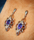 Vintage 9ct Gold Amethyst DROP EARRINGS - Hallmarked - 4g