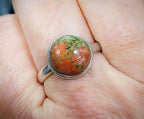 Vintage Sterling SILVER Mottled MOSS AGATE Ring - Size uk Q (us 8) - 3.1g