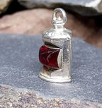 Vintage Silver LANTERN LAMP CHARM - with Red Glass for Bracelet - 3.8g