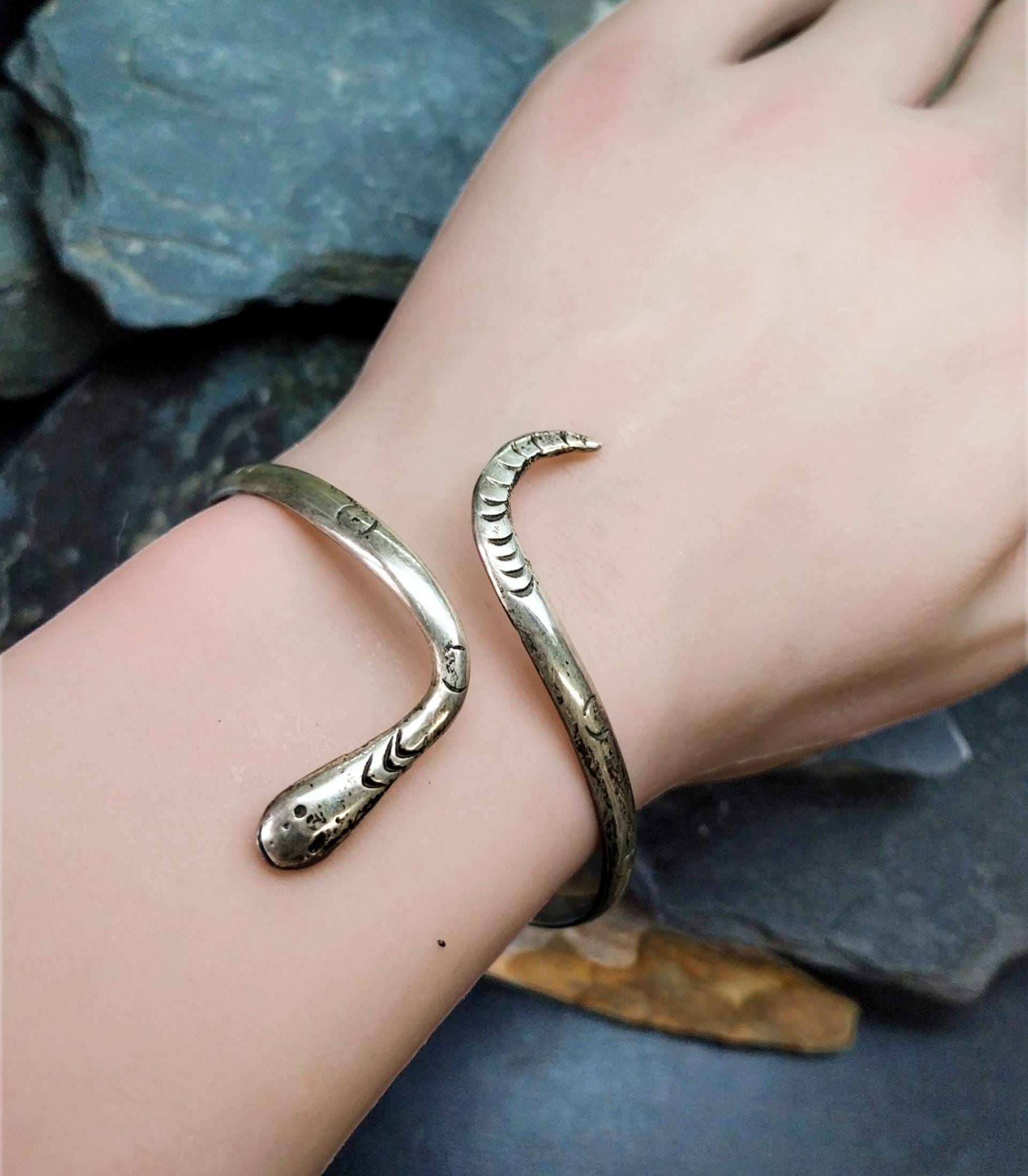 Vintage Sterling Silver Snake Serpent Bangle Bracelet - 15.7g