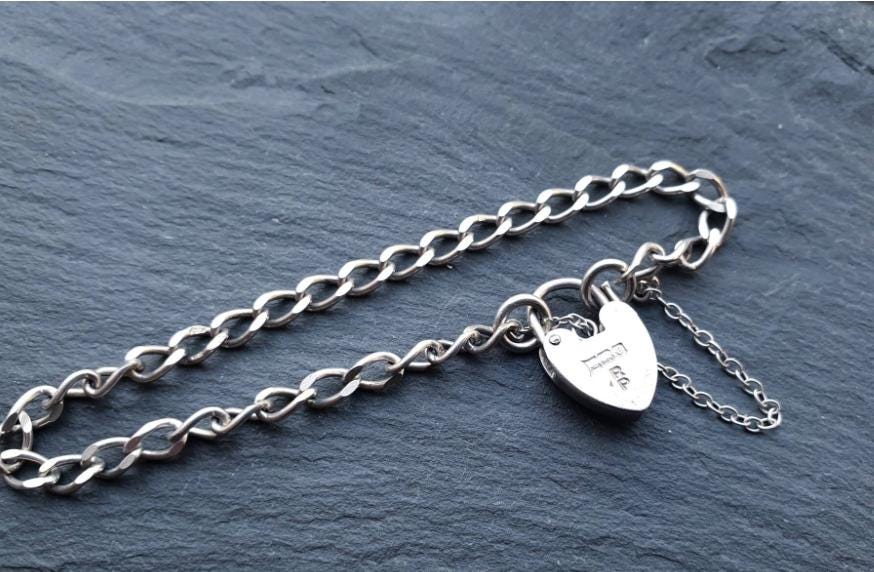 Vintage SILVER LINK BRACELET with Padlock Lock Clasp c 1977 - 18cm - 6.6g