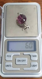 SILVER SPINNING GLOBE Bracelet Charm - Vintage Amethyst world - 6g