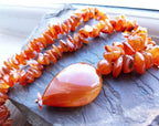 Vintage Large Carnelian Drop Necklace - Long 24" - with Sterling Silver Clasp