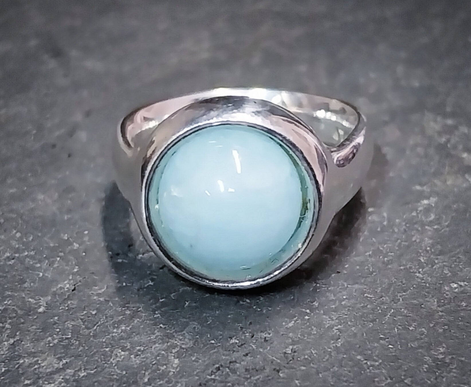 Georg Jensen Blue Chalcedony RING - Sterling Silver MOONSTONE Sphere - size L (5.5) - 8.3g