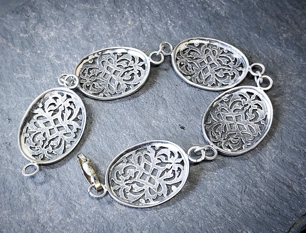 Vintage Silver Panel Bracelet - Victorian Style 18cm - 8.7g