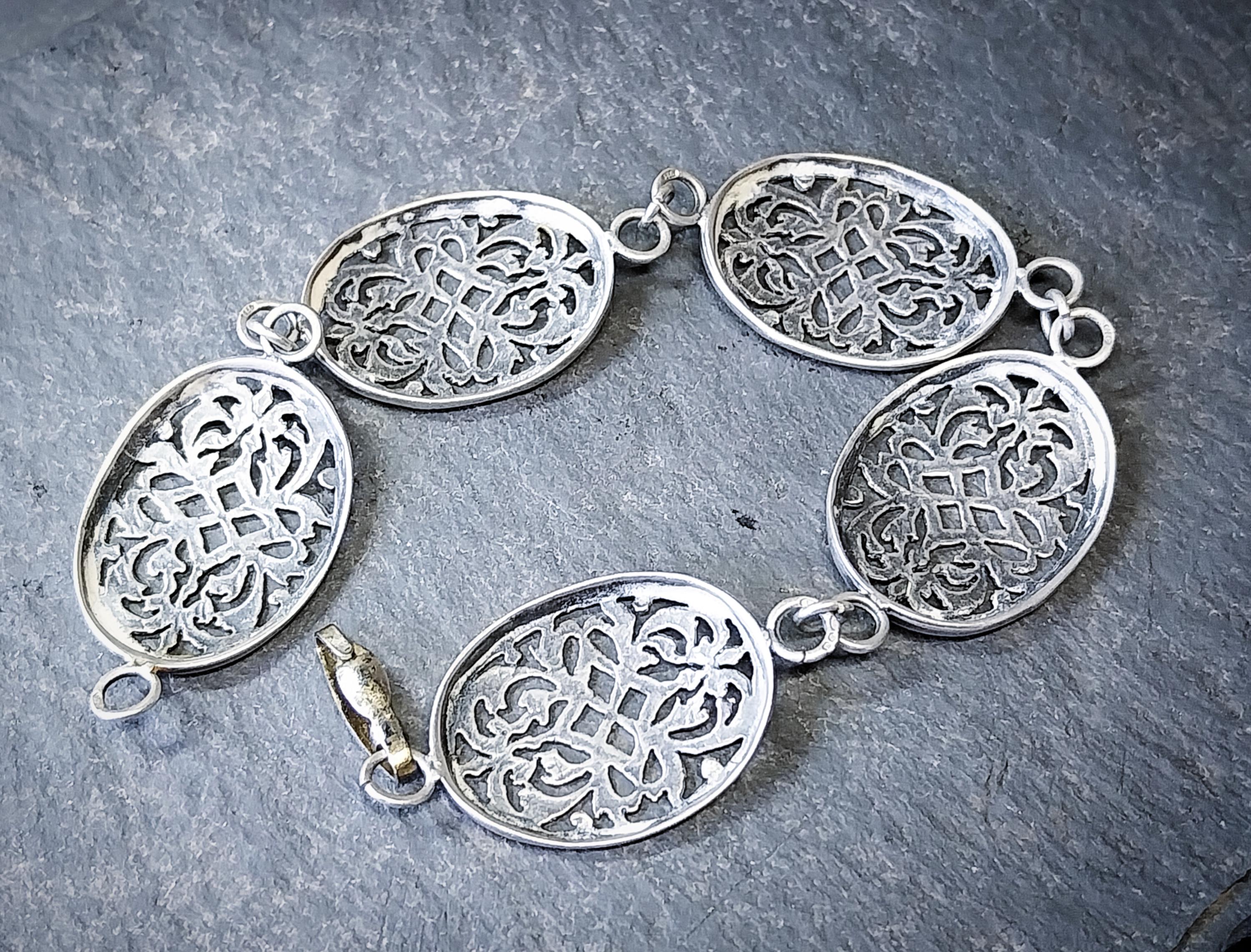 Vintage Silver Panel Bracelet - Victorian Style 18cm - 8.7g