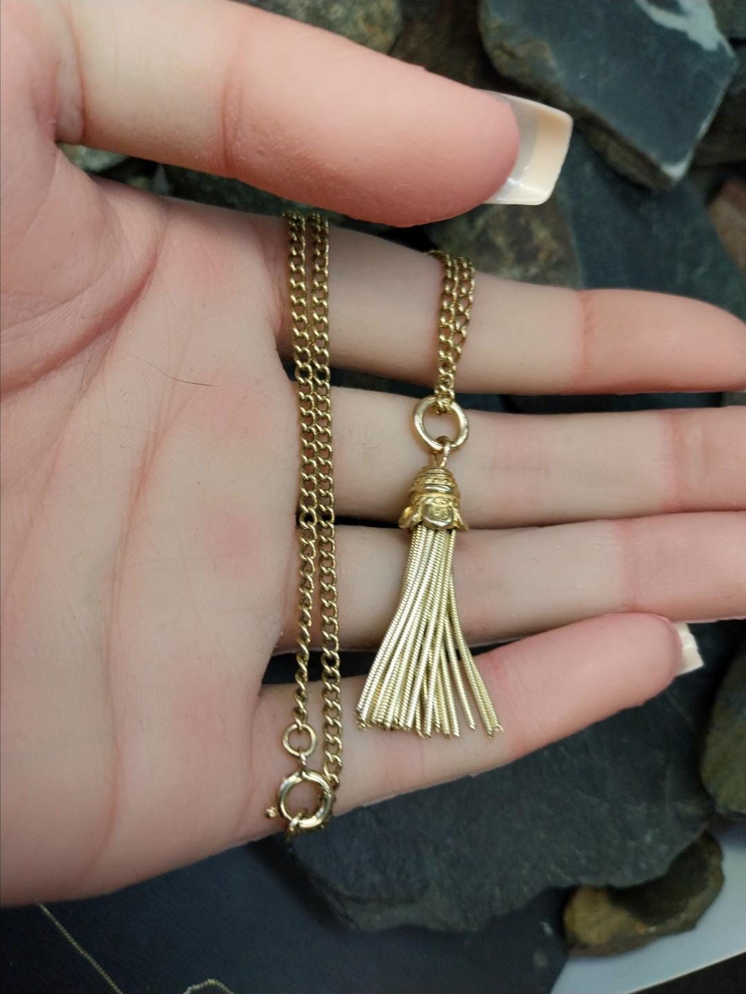 Vintage 9ct GOLD Chain with 9ct Tassel Pendant - 19" necklace - 10.5g