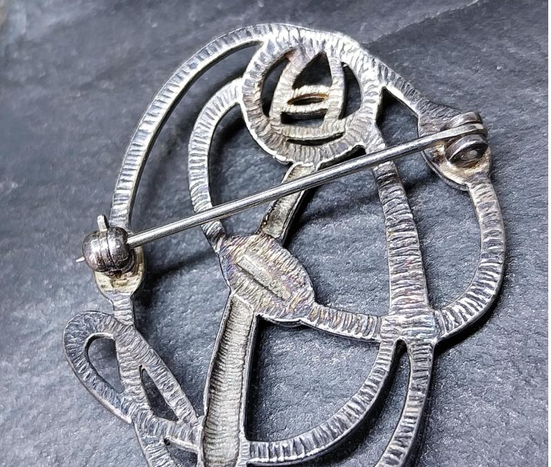 Large Sterling Silver Mackintosh Rose and Cecily Leaf Art Nouveau Brooch - 9g