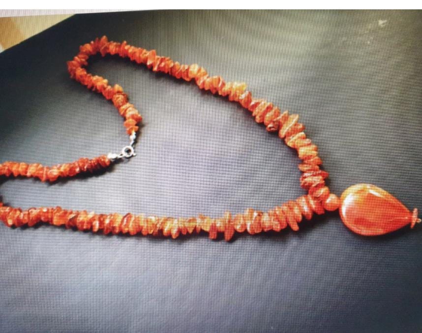 Vintage Large Carnelian Drop Necklace - Long 24" - with Sterling Silver Clasp