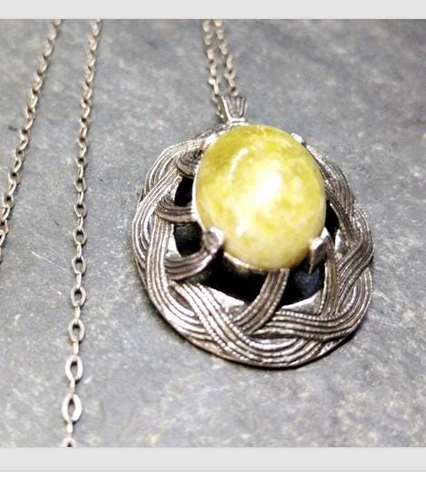 RARE Sterling SILVER Connemara Marble Pendant Necklace Miracle on 18" Chain - 9g