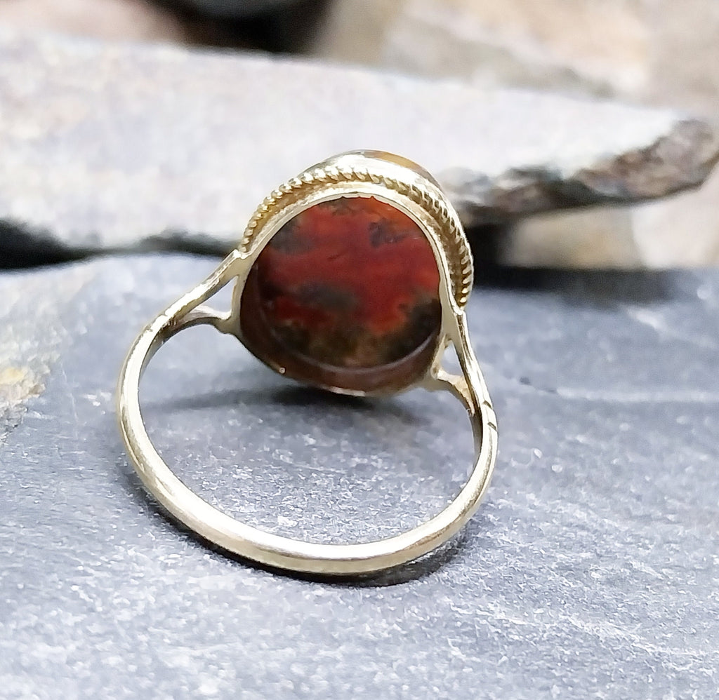 Vintage 9ct Gold MOSS AGATE Ring - Dendritic - Size uk Q (us 8) - 3.4g