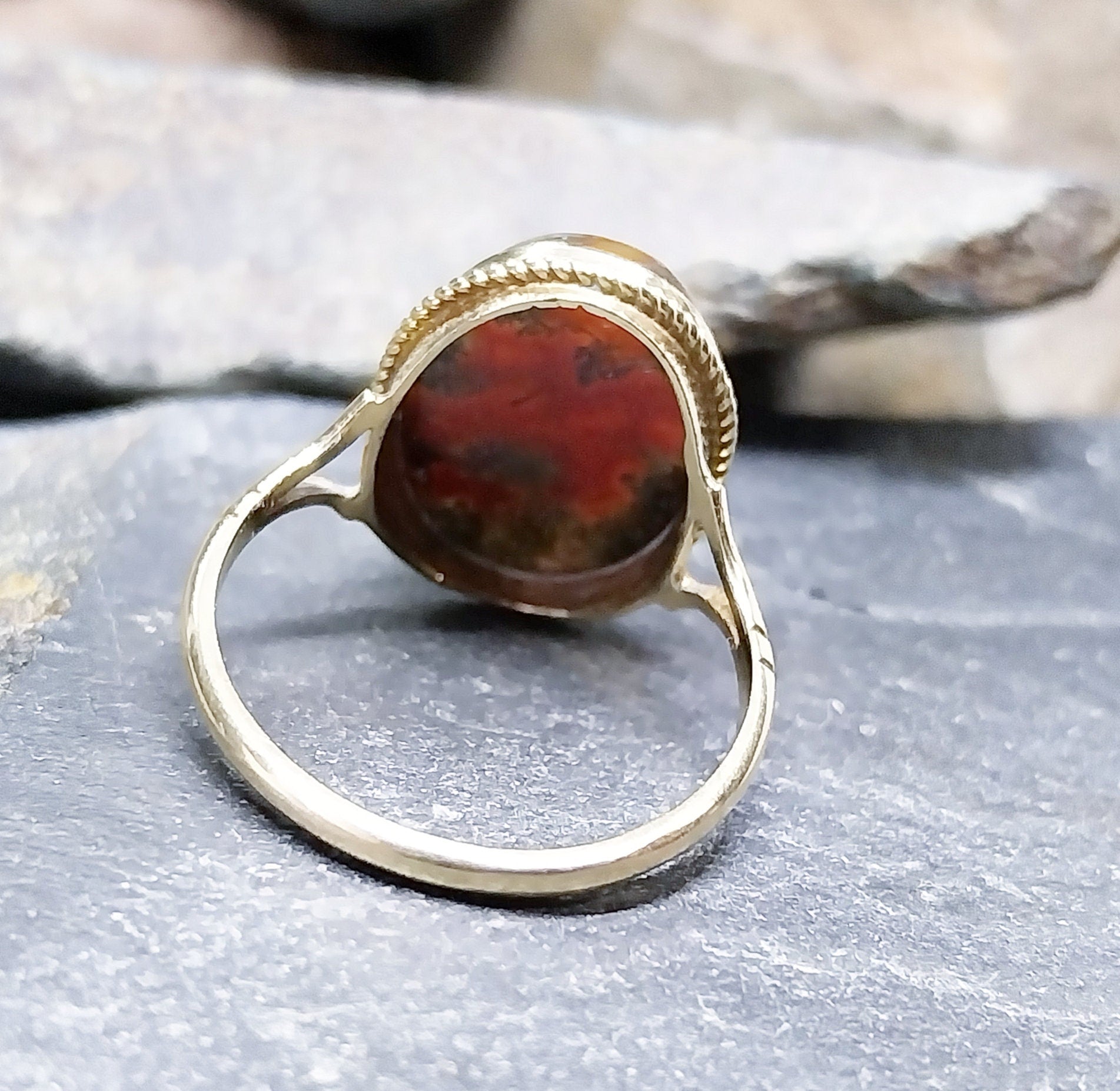 Vintage 9ct Gold MOSS AGATE Ring - Dendritic - Size uk Q (us 8) - 3.4g