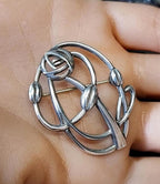 Large Sterling Silver Mackintosh Rose and Cecily Leaf Art Nouveau Brooch - 9g