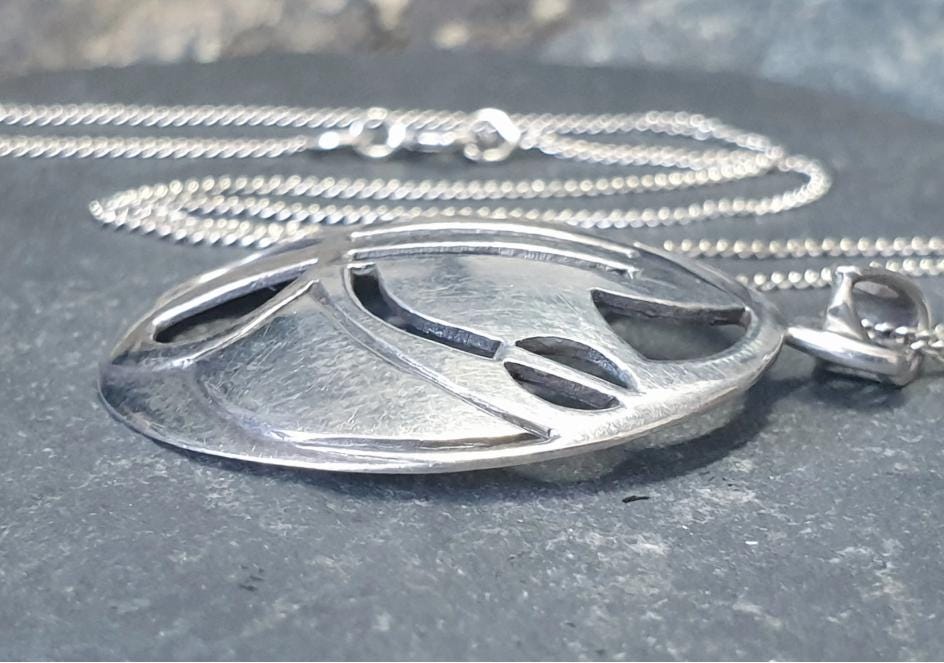 Vintage Large KIT HEATH Necklace Pendant - Sterling Silver 18" - 8.5g