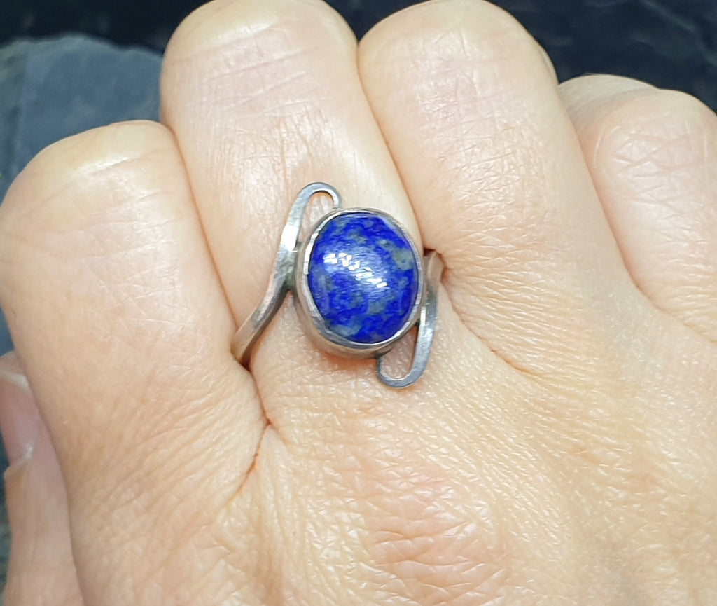 Vintage Lapis Lazuli Sterling Silver Ring - uk size M (6) - 3.2g