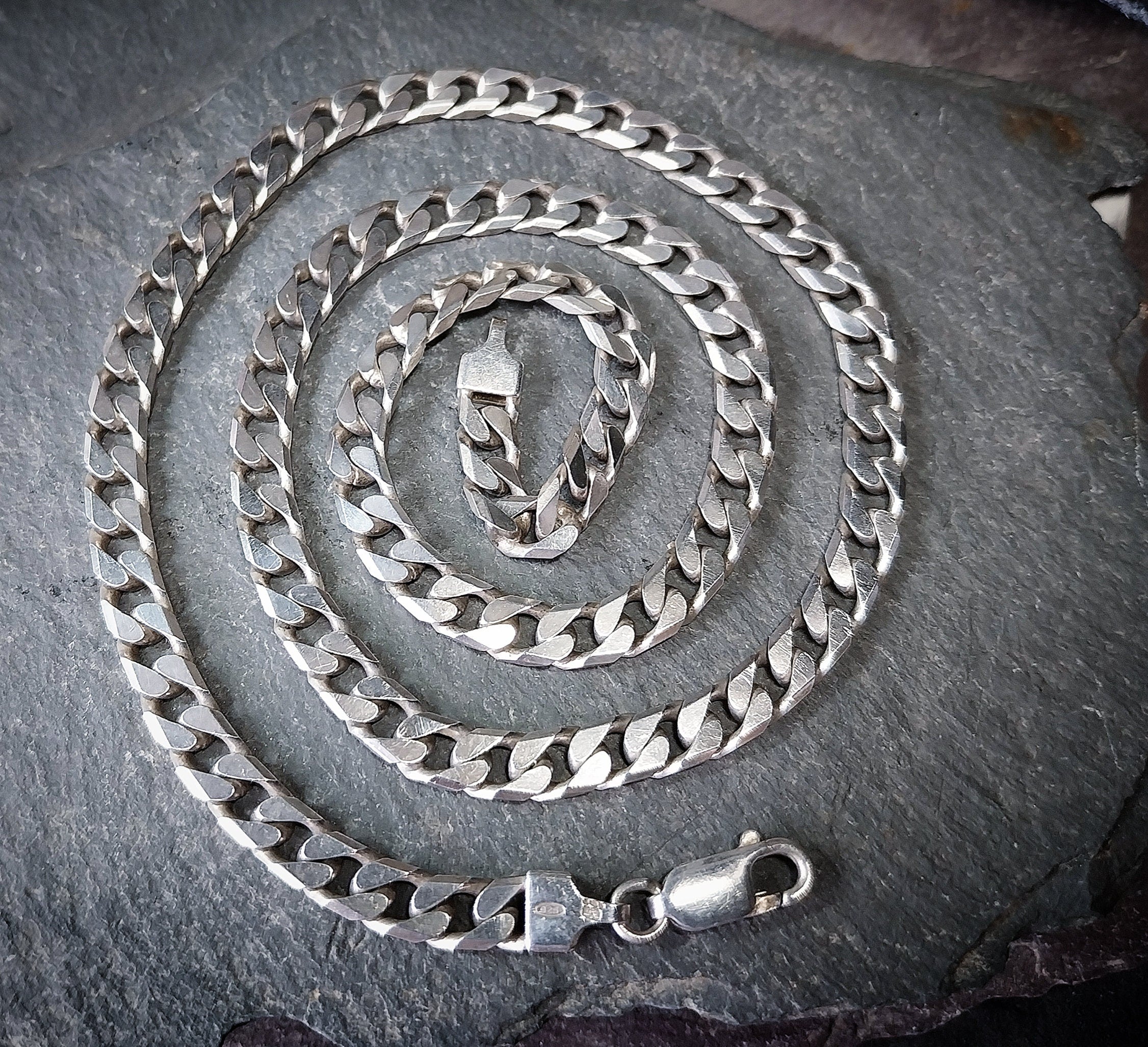 Chunky STERLING SILVER Flat Curb Link Chain Necklace - 20" Long - 33.1g