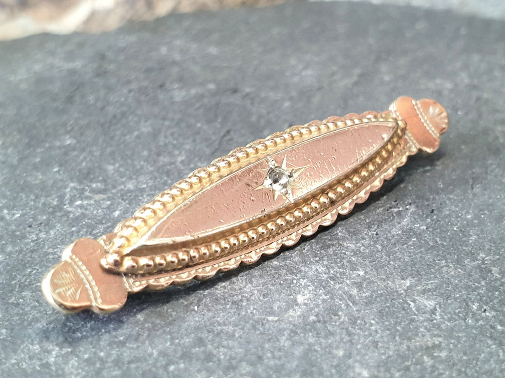ANTIQUE VICTORIAN BROOCH - Sweetheart, Memorial - 9ct Rose Gold fronted - 4.2g