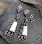 Sterling Silver Art Deco EARRINGS MOP & Marcasite - 12.1g