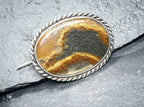 Antique Silver Moss Agate Landscape Brooch - Victorian Sterling Silver - 5.3g