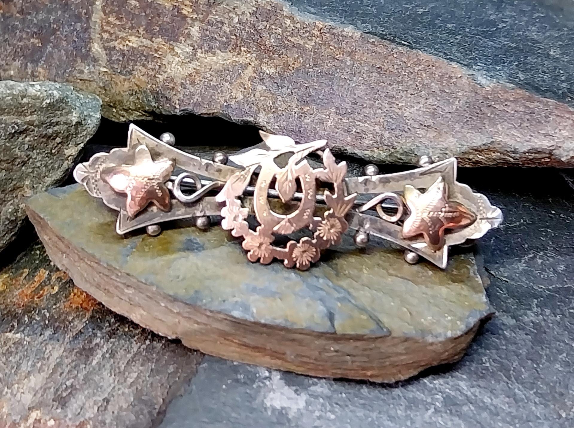 VICTORIAN Sweetheart Brooch - Horseshoe Chester Sterling Silver c 1902 - 3.9g