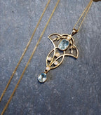 Vintage 9ct Gold Blue Topaz and Seed Pearl Pendant Necklace on 18" chain - 2.8g