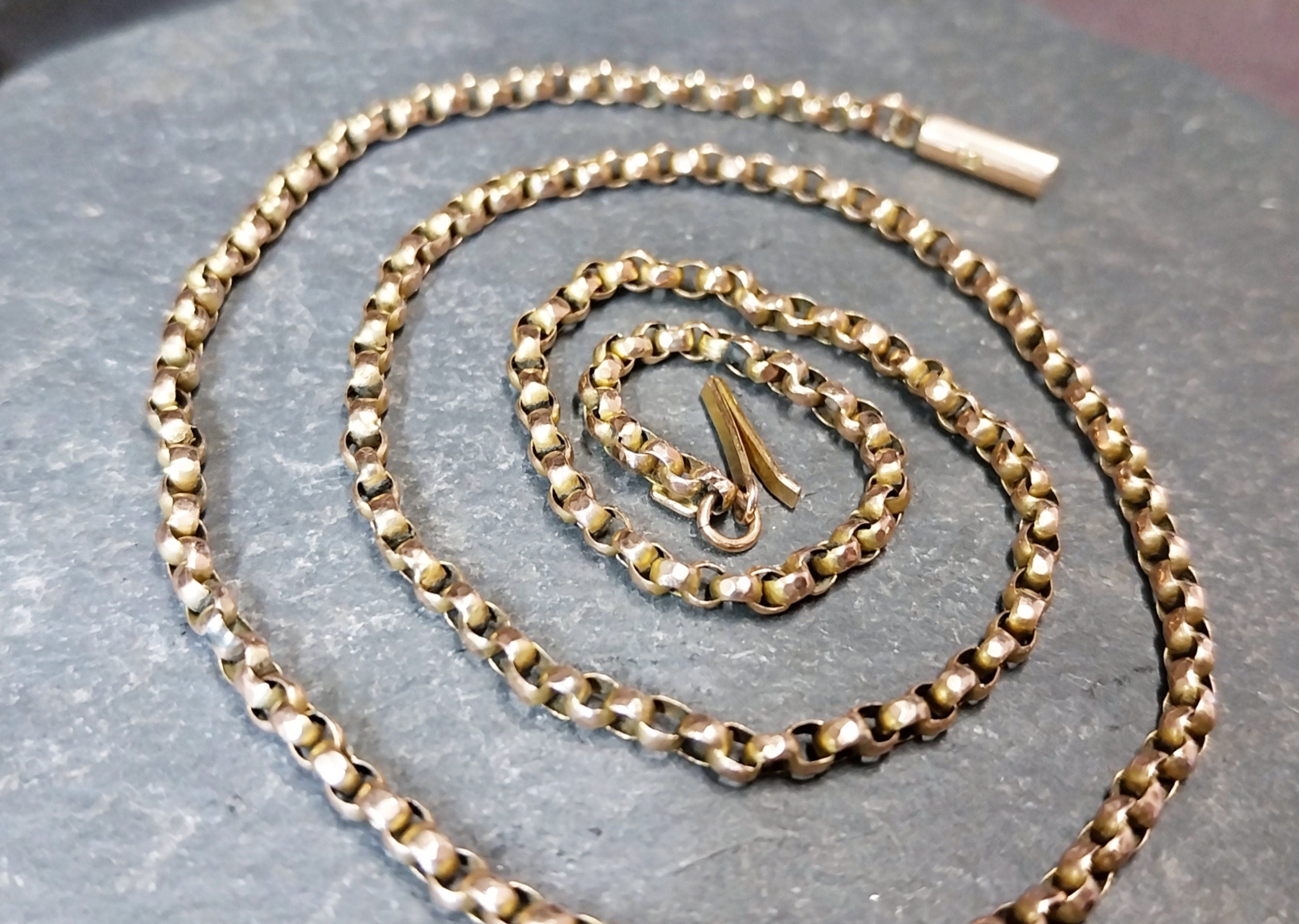 Antique 9ct Rose GOLD BELCHER Chain Necklace with Barrel Clasp - 18" - 5.2g