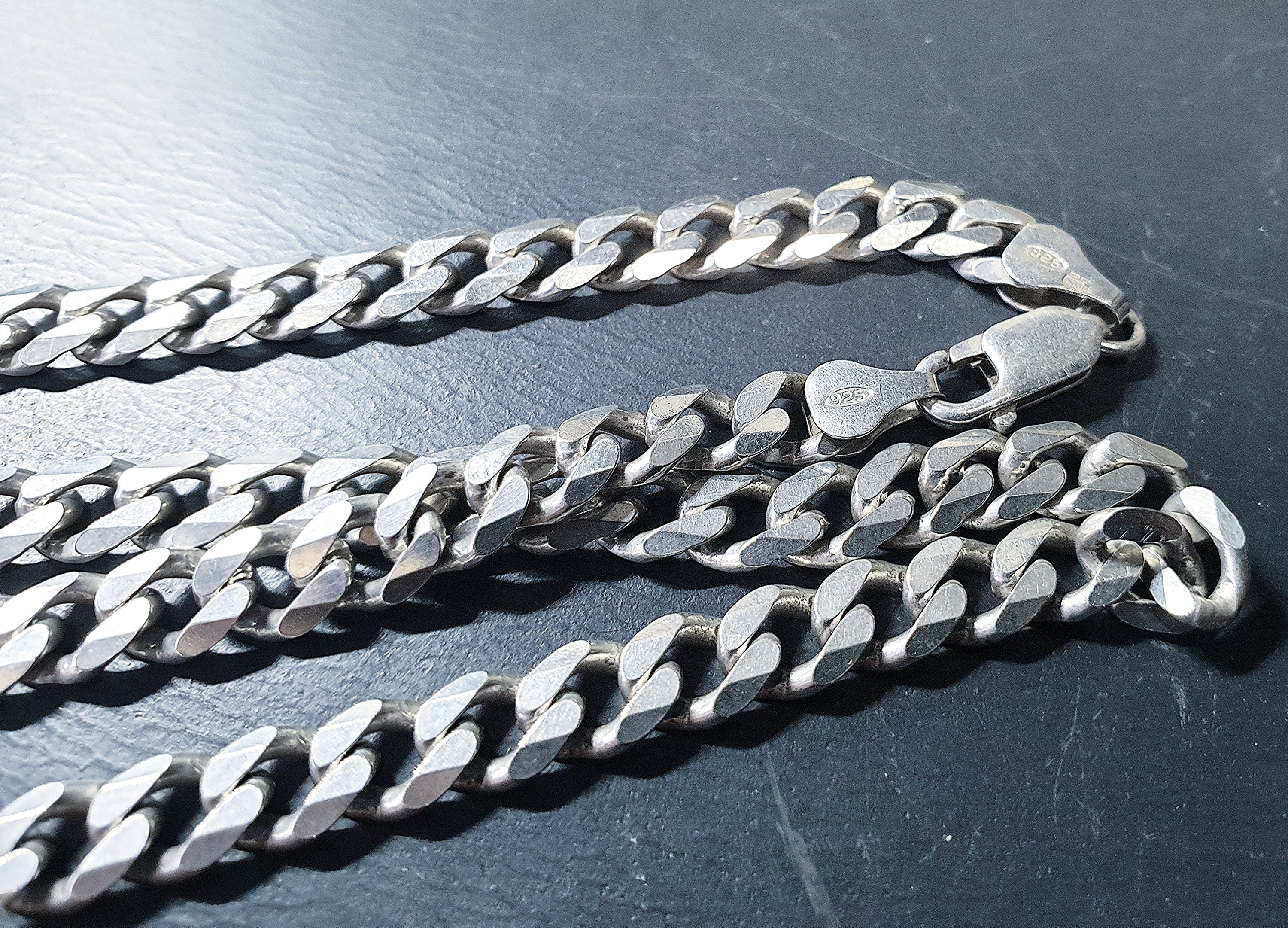 Chunky STERLING SILVER Flat Curb Link Chain Necklace - 20" Long - 32.8g