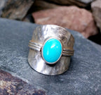Sterling Silver TURQUOISE RING - uk size N 1/2 (us 7) - 5.1g