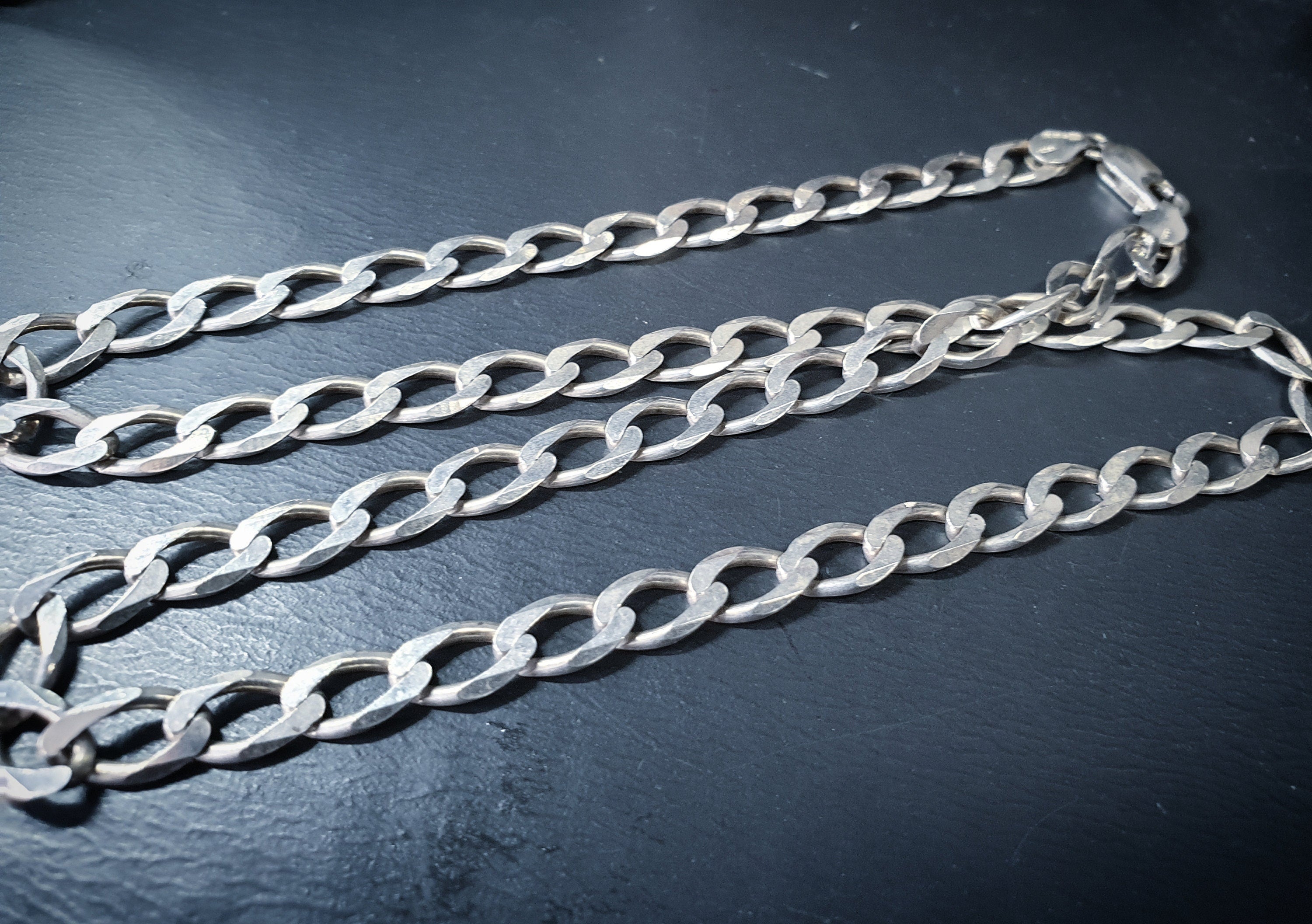 STERLING SILVER Flat Curb Chain Necklace - 20" Long Fully Hallmarked - 20.4g