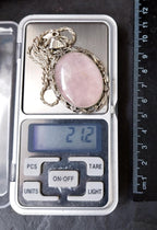 Vtg Large Sterling Silver ROSE QUARTZ  Pendant Necklace on 16" Chain - 21.2g
