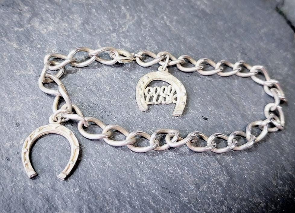 Vintage SILVER Charm BRACELET with Good-luck Horseshoe - 17.5cm - 8.7g