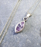 Sterling Silver Amethyst Drop Pendant Necklace  on 18" Chain - 3.5g