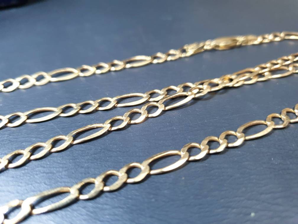 Vintage 9ct GOLD FIGARO Chain Necklace, 22" Long  Hallmarked - 8.8g