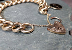 Antique Vintage Solid 9ct Rose GOLD LINK Bracelet & Heart Padlock Clasp - 20.1g