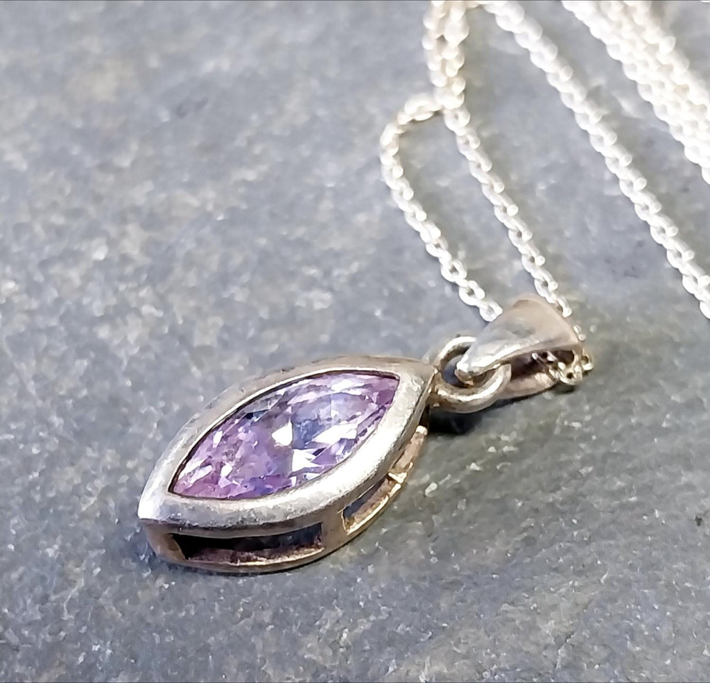 Sterling Silver Amethyst Drop Pendant Necklace  on 18" Chain - 3.5g