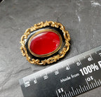 Antique Victorian Mourning Brooch 9ct Gold, Blood Red - 20.5g