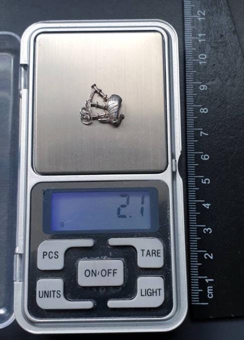 Vintage SILVER SCOTTISH BAGPIPES Charm - for Bracelet - 2.1g