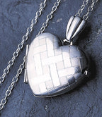 Sterling Silver Heart Locket - Small Criss Cross Pattern  on 18" Chain - 2.4g