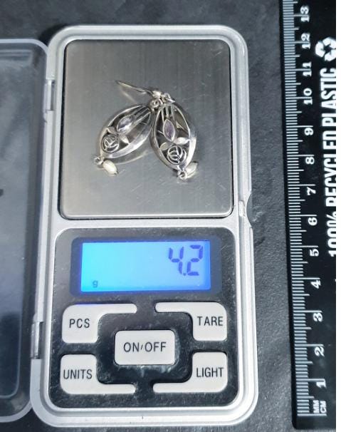 Sterling Silver CELTIC ROSE Dangle Earrings - with Purple amethyst Stone - 4.2g