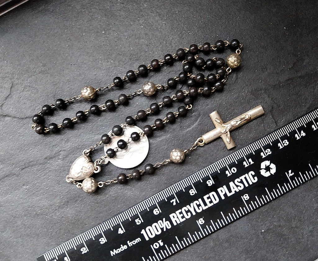 Vintage Small BLACK ROSARY BEADS with Crucifix - Short 14" - 13g
