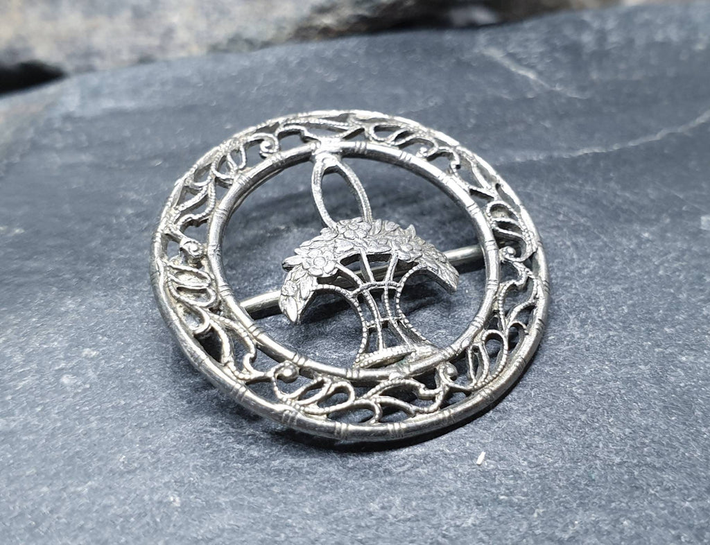 VICTORIAN Solid Silver BROOCH - Basket of Flowers - 2.6g