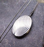 Vintage Georg Jensen SILVER LOCKET Necklace - Oval with Rays on 18" Chain - 9.2g