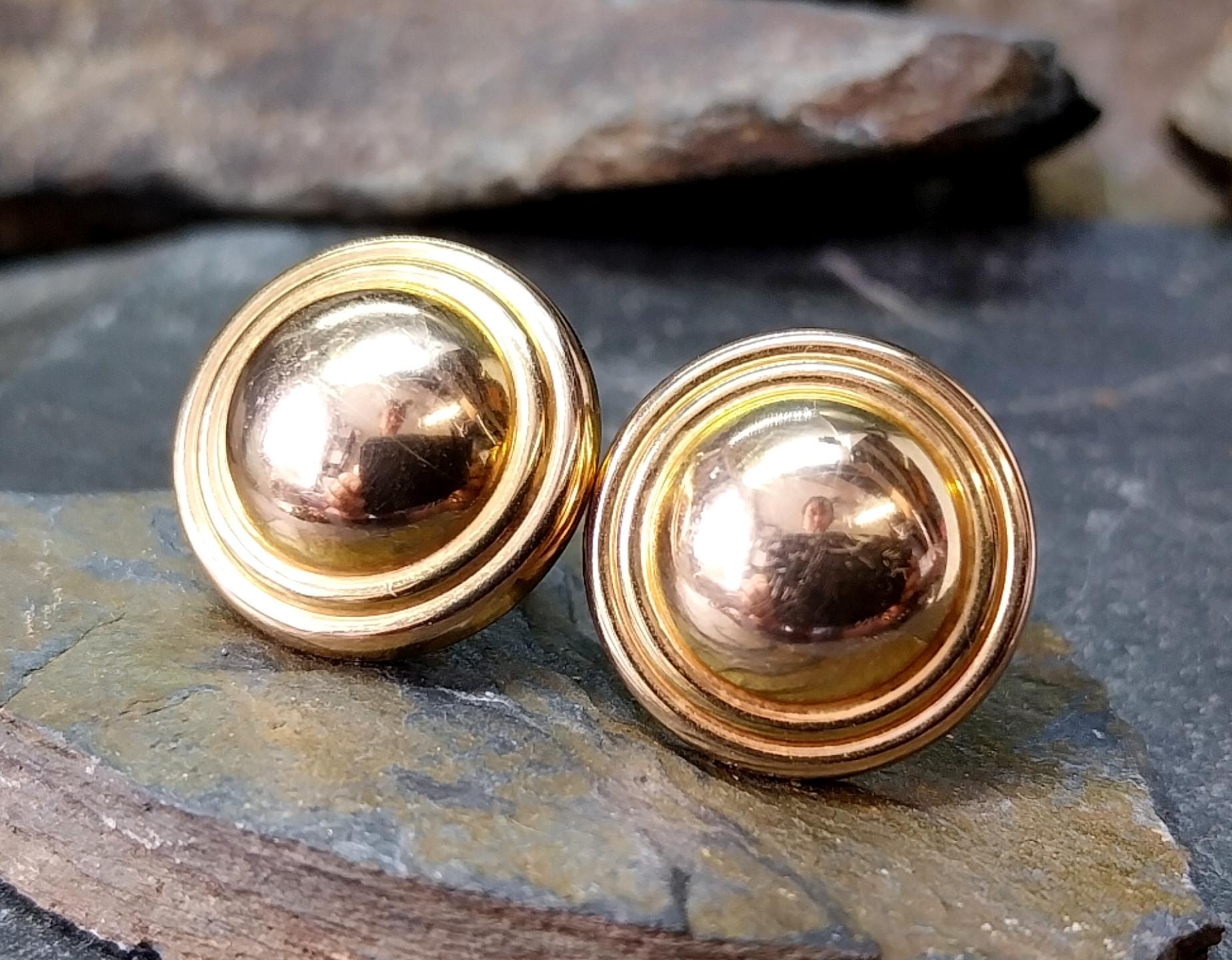 Vintage 9ct Gold Dome Stud EARRINGS Large - butterfly backs, 2.5g